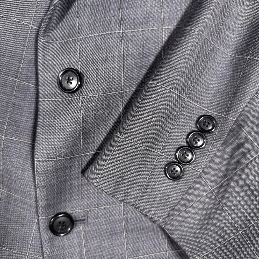 Jos. A. Bank Suit Jacket Blazer Mens 48R Gray Windowpane 100% Wool‎ 2 Button